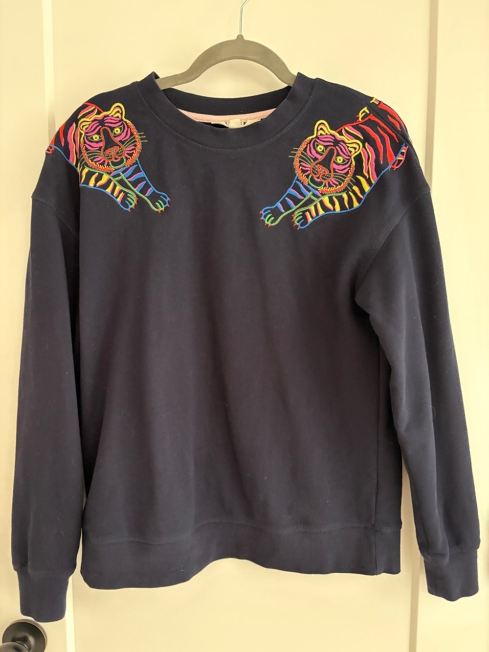 Boden Emi Tiger Embroidered Oversized Sweatshirt Navy,  Size XS